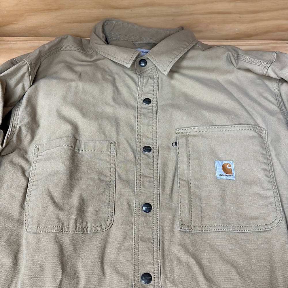 CARHARTT- RUGGED FLEX® RELAXED FIT CANVAS FLEECE-LINED SHIRT JACKET